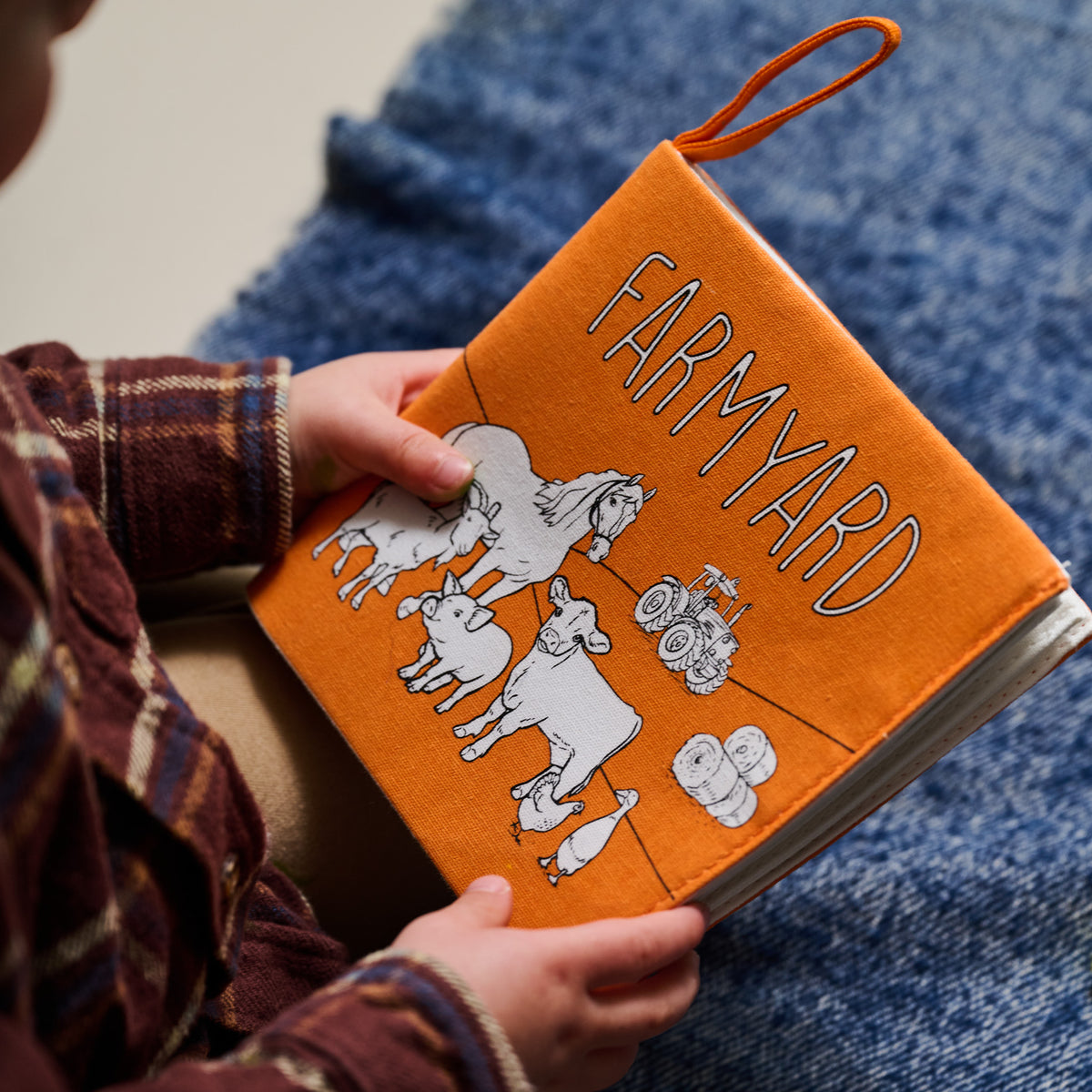 Farmyard fabric colouring book for toddlers with wash-out pens