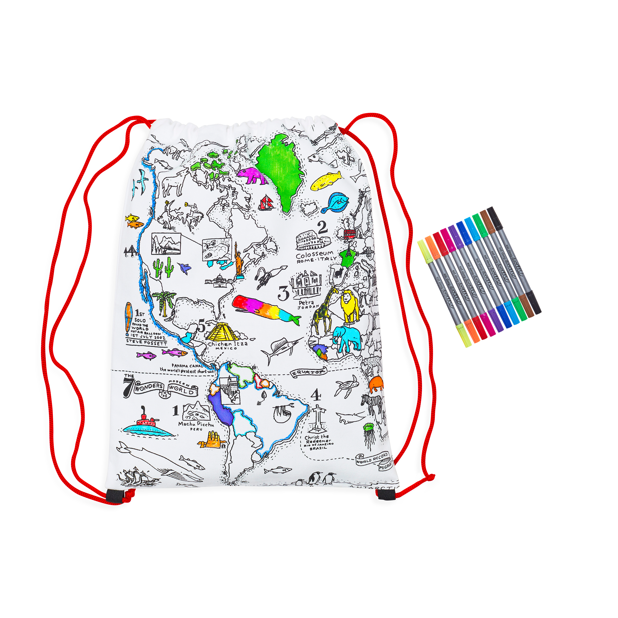 world map print backpack DIY colouring gifts for childrens christmas gift guide