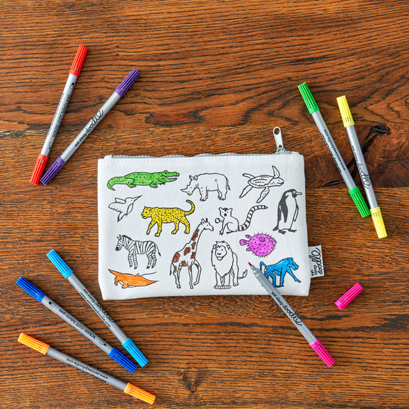 world map pencil case – colour in & learn