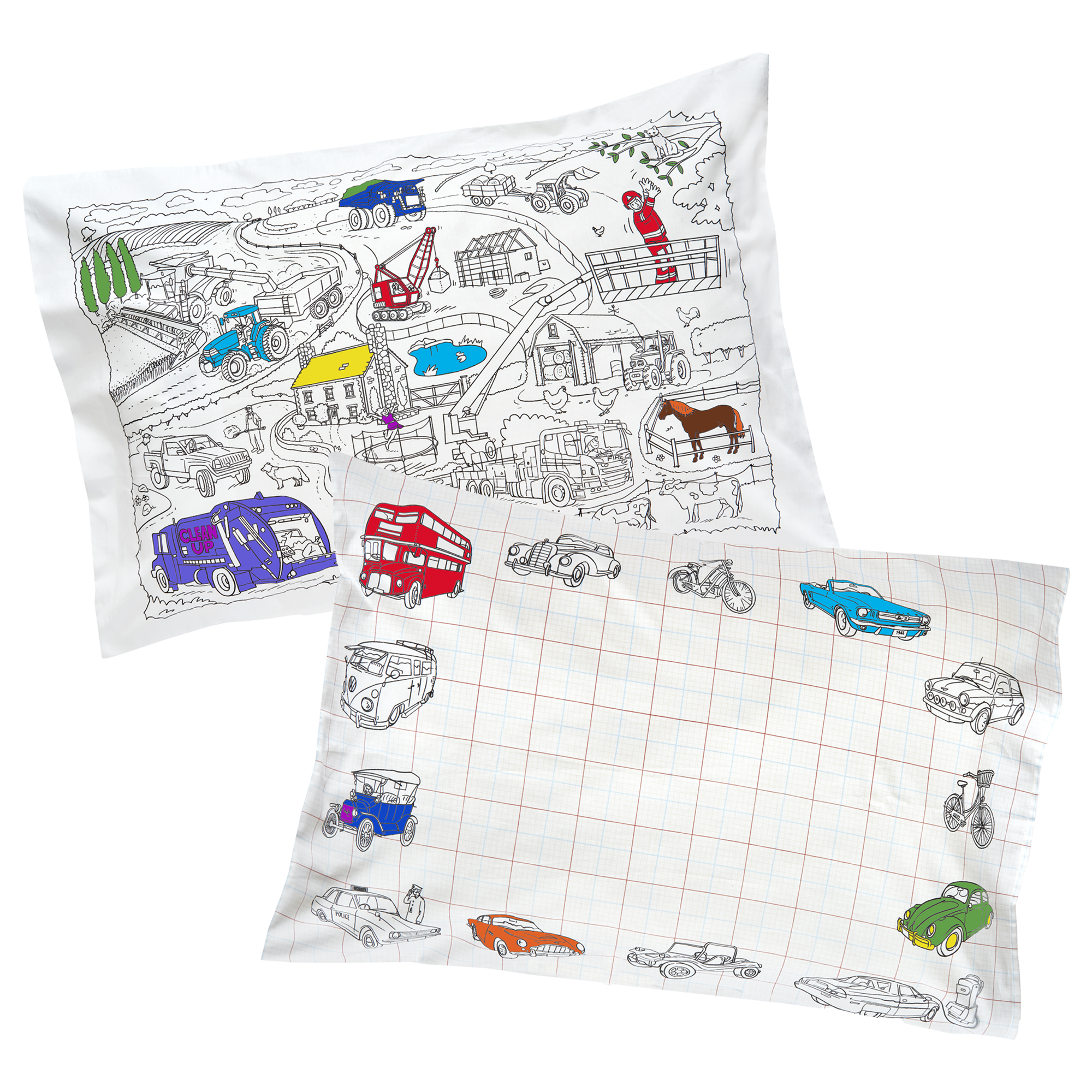 cars, trucks & tractors pillowcase