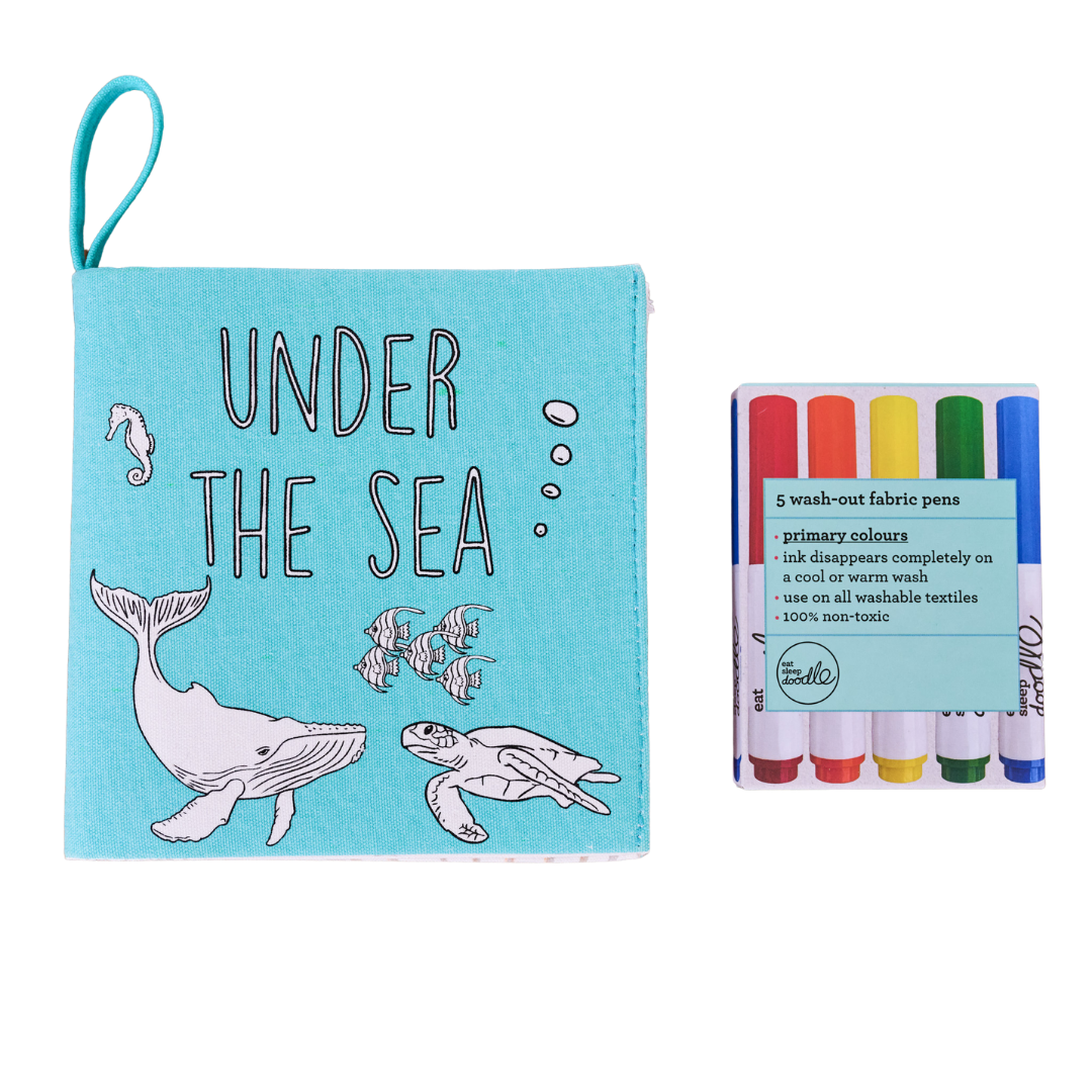Reusable ocean colouring book for toddlers with chunky pens